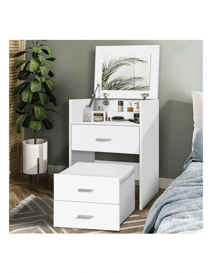 Nightstand Stool Set Dressing Table in White image 2