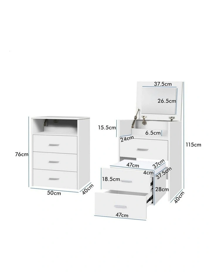 Nightstand Stool Set Dressing Table in White image 6