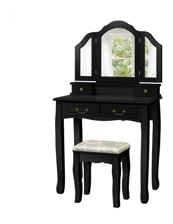 Foldable Stool Set Dressing Table in Black image 1