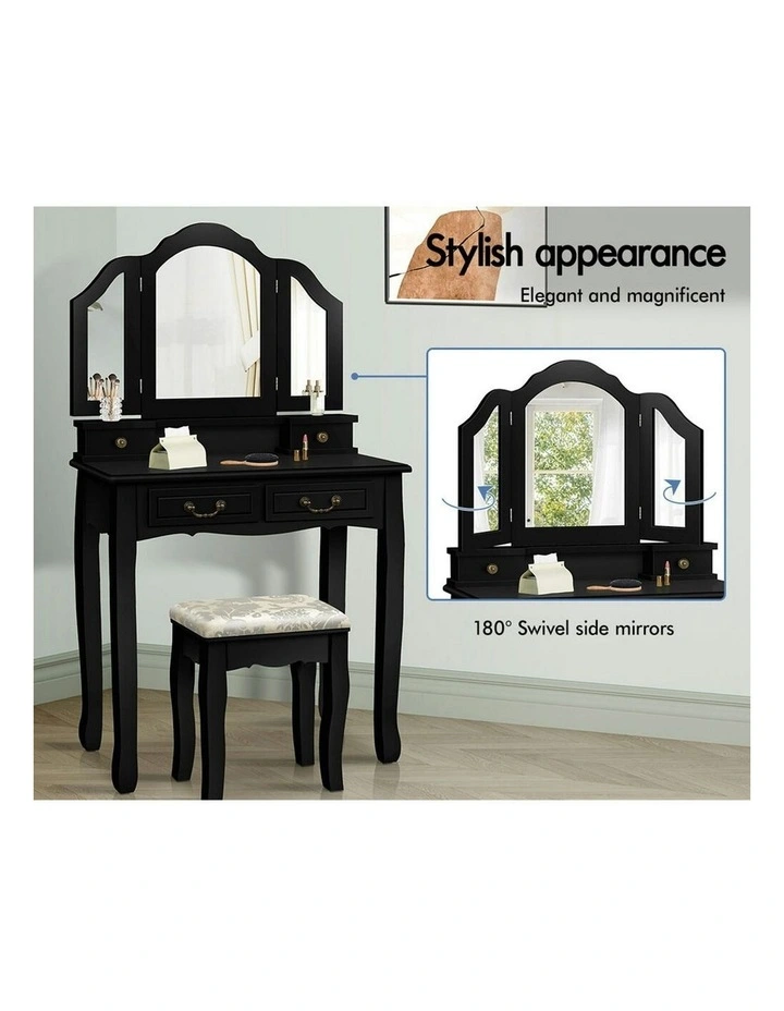 Foldable Stool Set Dressing Table in Black image 2