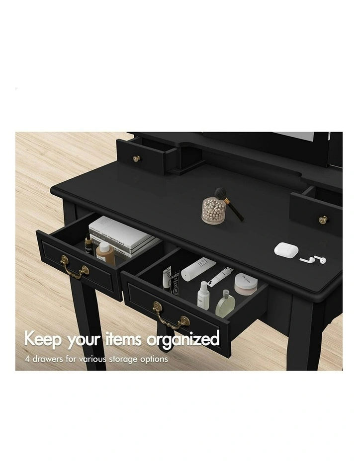 Foldable Stool Set Dressing Table in Black image 3