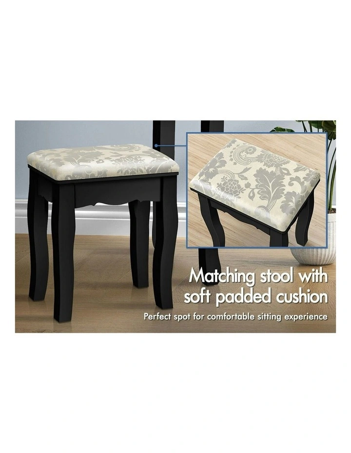 Foldable Stool Set Dressing Table in Black image 4