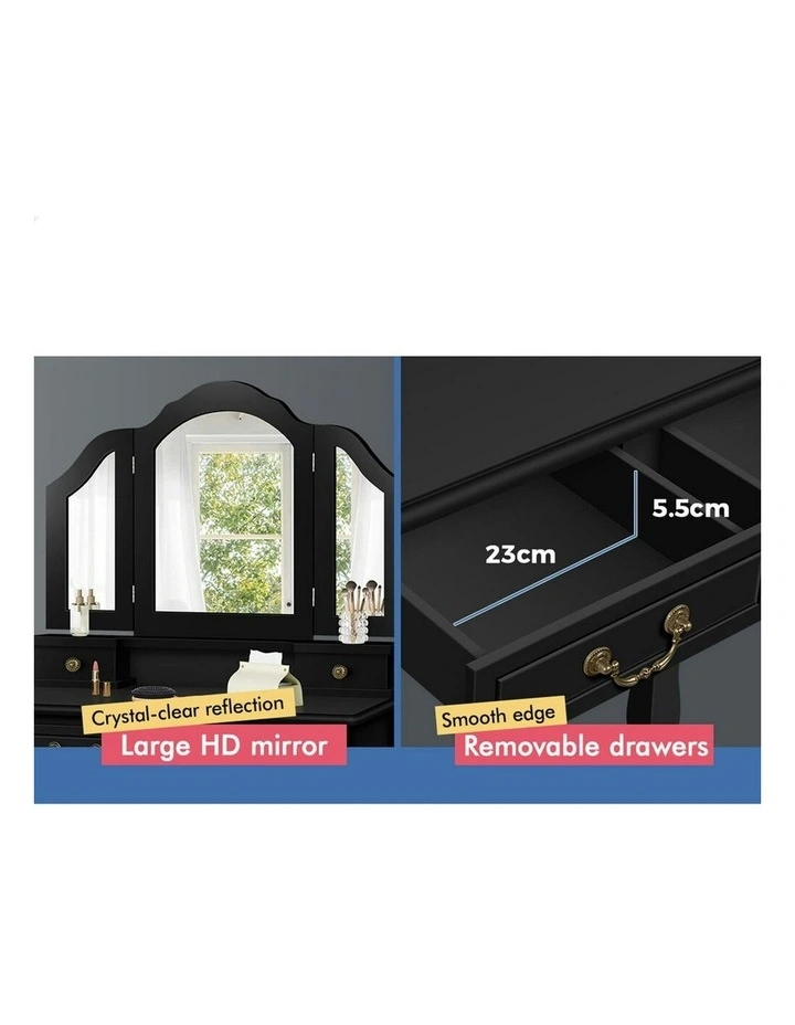 Foldable Stool Set Dressing Table in Black image 5