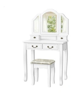 Foldable Stool Set Dressing Table in White