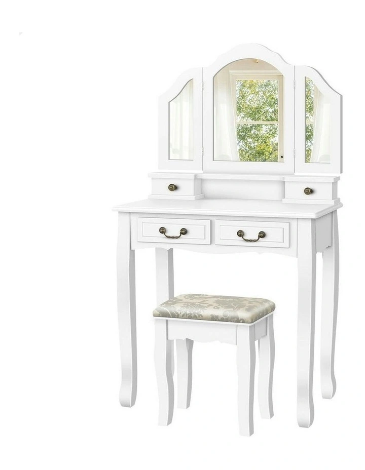 Foldable Stool Set Dressing Table in White image 1