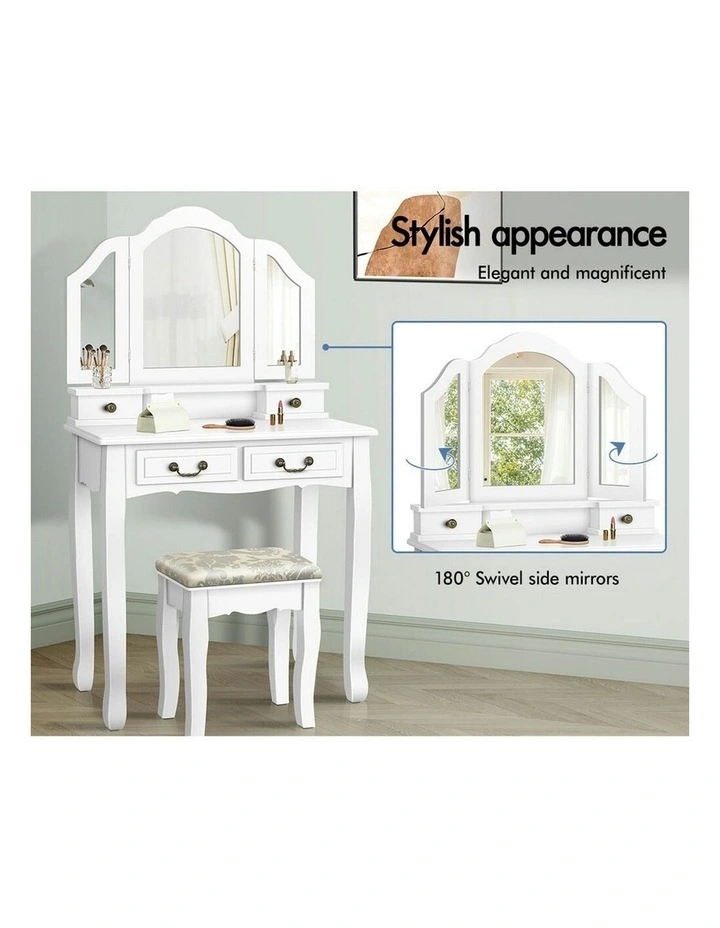 Foldable Stool Set Dressing Table in White image 2