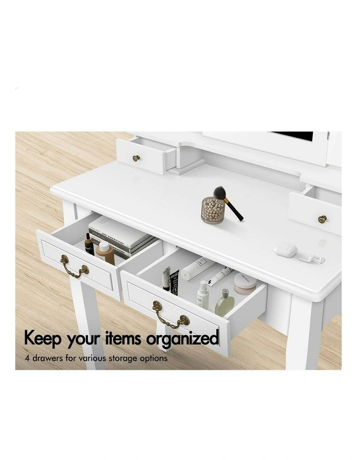 Foldable Stool Set Dressing Table in White image 3