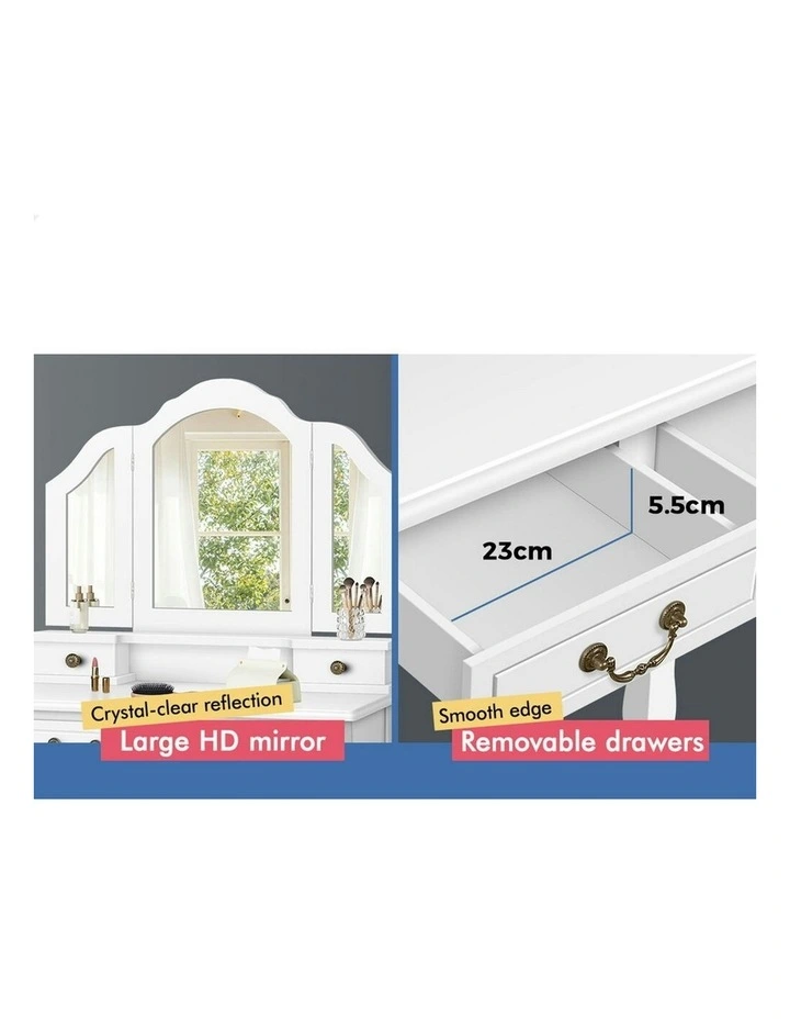Foldable Stool Set Dressing Table in White image 5