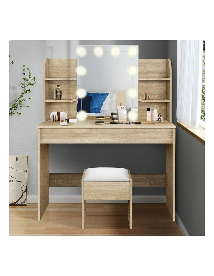 Makeup Mirror Stool Set Dressing Table in Wood image 2