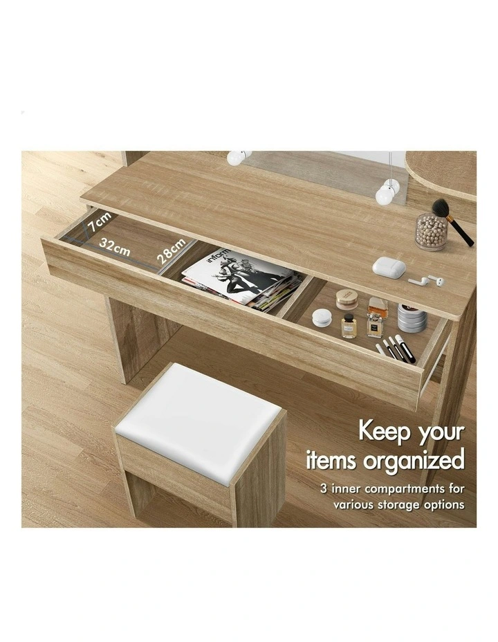 Makeup Mirror Stool Set Dressing Table in Wood image 4