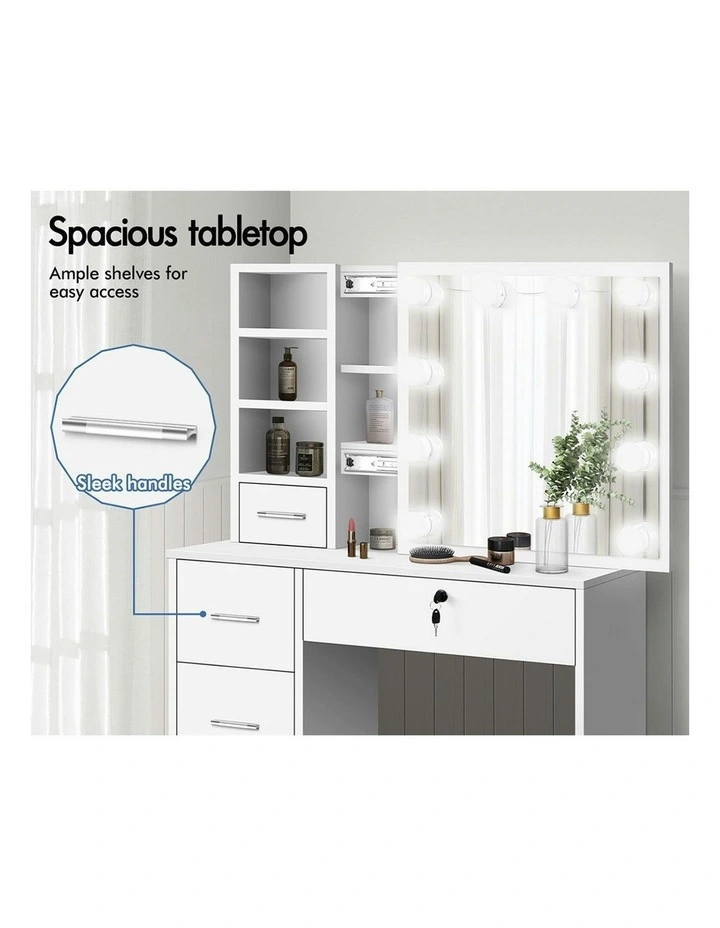 Mirror Bulbs Stool Set Dressing Table in White image 3