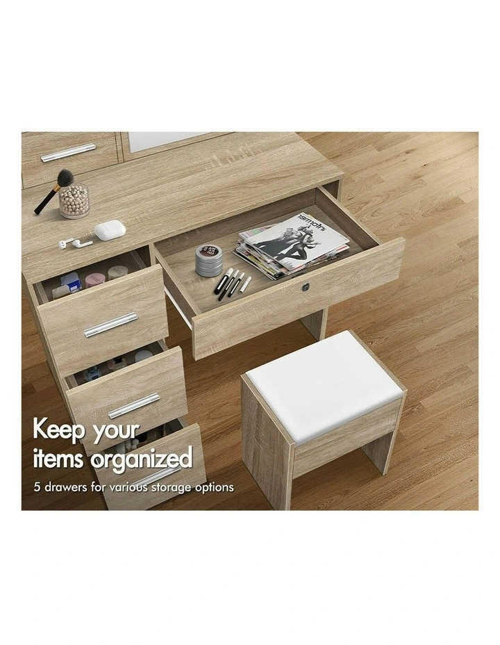 Mirror Bulbs  Stool Set Dressing Table in Oak image 4