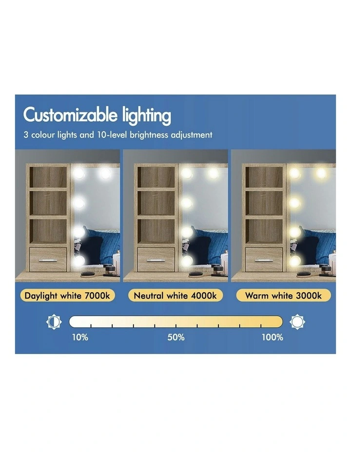 Mirror Bulbs  Stool Set Dressing Table in Oak image 5