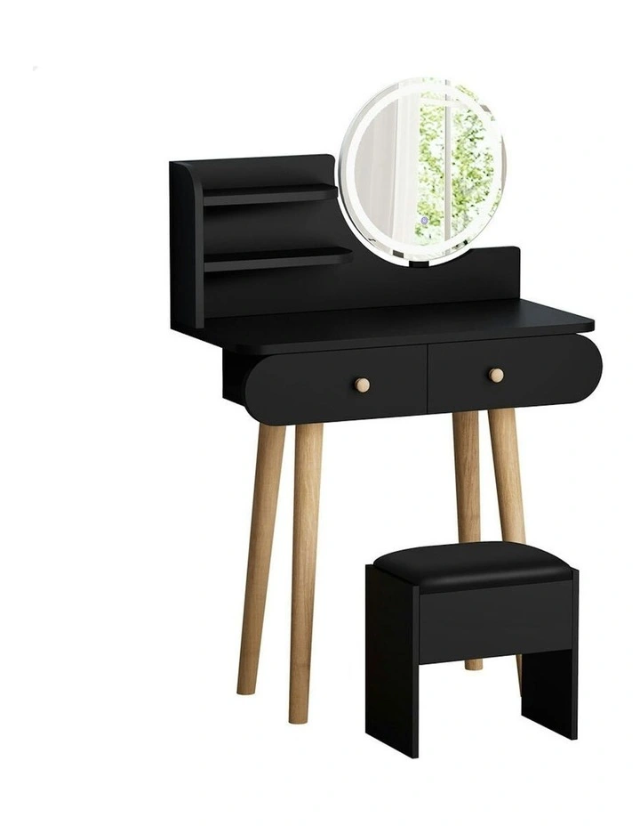 Makeup Mirror Vanity LED Light Stool Set Dressing Table in Black image 1