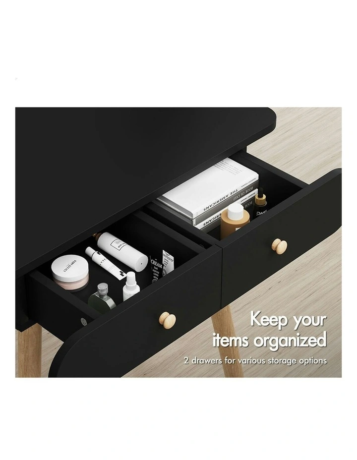 Makeup Mirror Vanity LED Light Stool Set Dressing Table in Black image 3