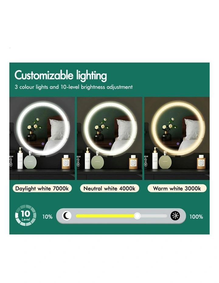 Makeup Mirror Vanity LED Light Stool Set Dressing Table in Black image 4