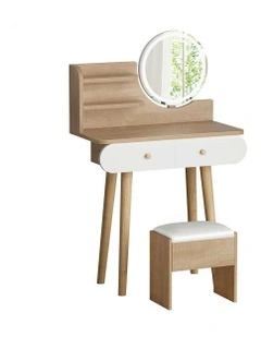 Makeup Mirror Vanity LED Light Stool Set Dressing Table in Wood