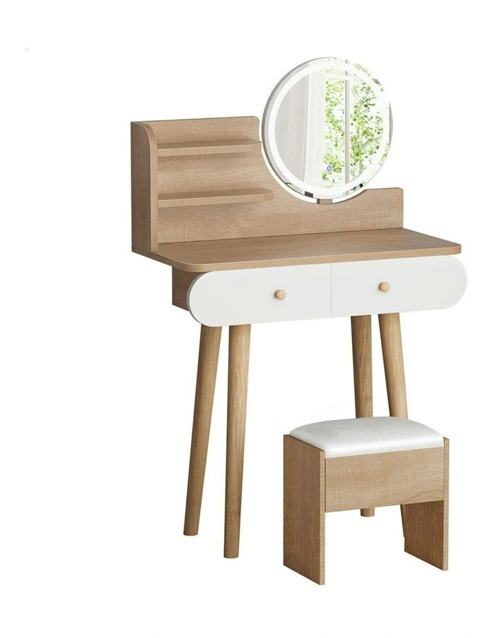 Makeup Mirror Vanity LED Light Stool Set Dressing Table in Wood image 1