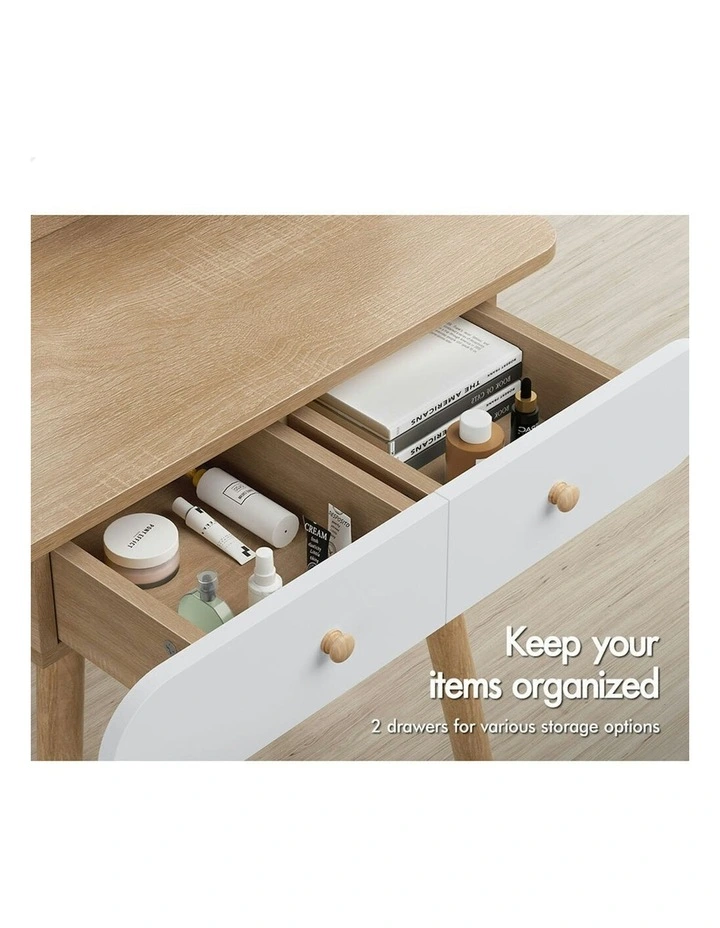 Makeup Mirror Vanity LED Light Stool Set Dressing Table in Wood image 3