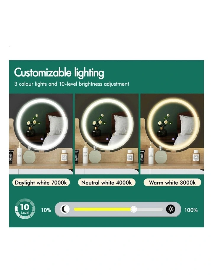 Makeup Mirror Vanity LED Light Stool Set Dressing Table in Wood image 4