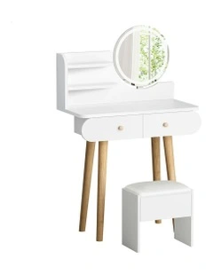 Makeup Mirror Vanity LED Light Stool Set Dressing Table in White