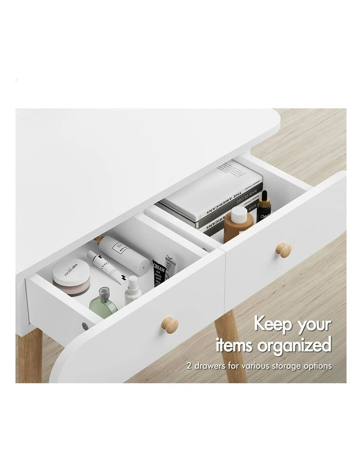 Makeup Mirror Vanity LED Light Stool Set Dressing Table in White image 3