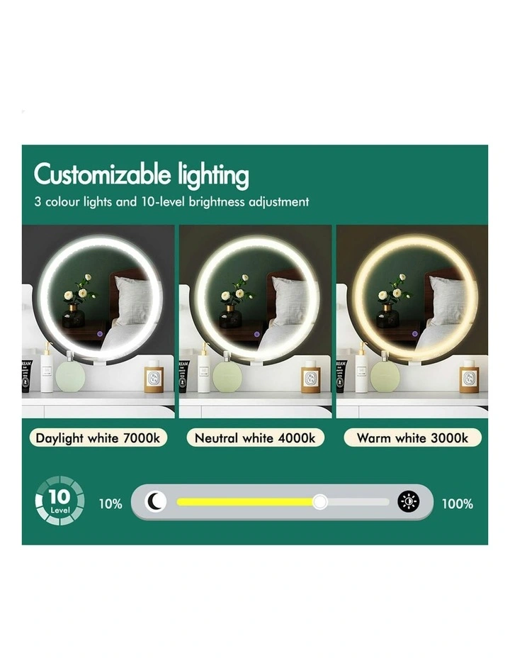 Makeup Mirror Vanity LED Light Stool Set Dressing Table in White image 4