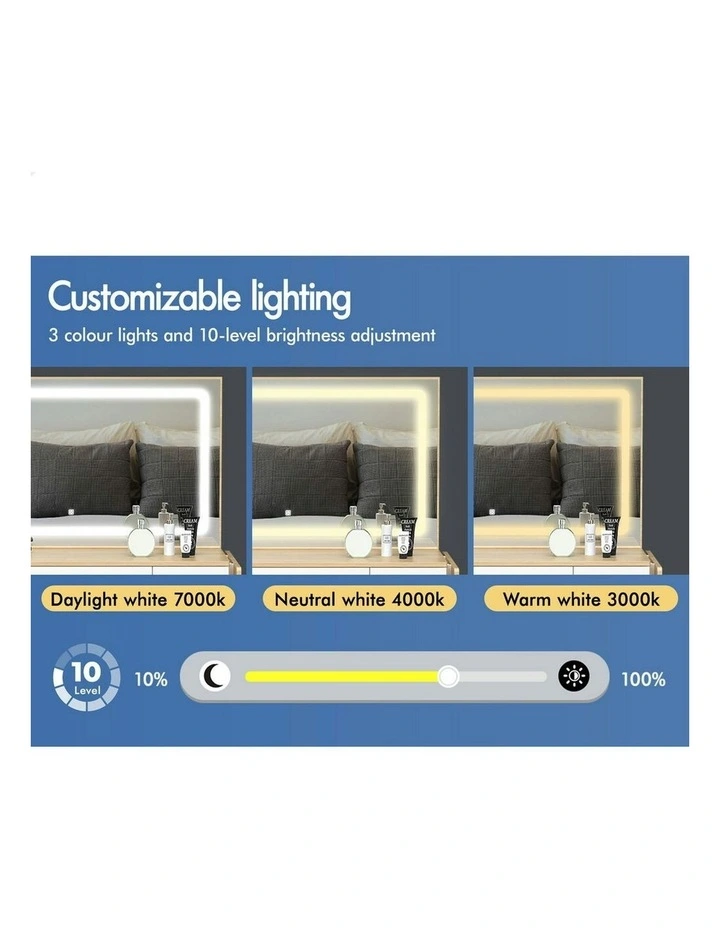 Makeup Mirror LED Vanity Desk Stool Set Drawers Dressing Table 7 in Wood image 5