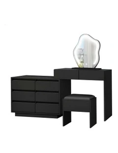 Makeup Mirror Desk LED Stool Set Drawers Dressing Table 8 in Black
