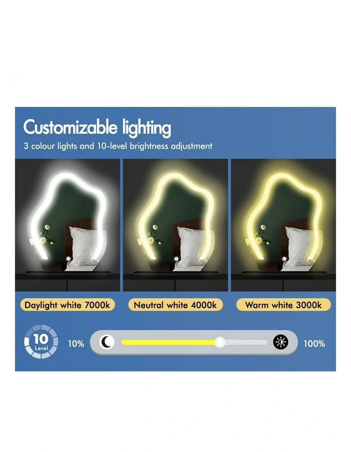 Makeup Mirror Desk LED Stool Set Drawers Dressing Table 8 in Black image 3