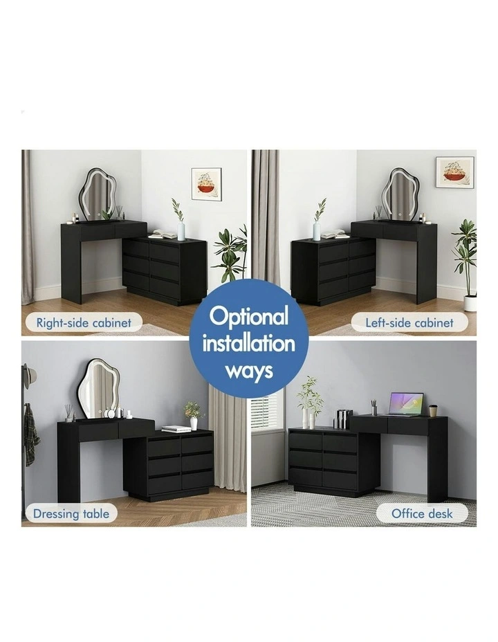 Makeup Mirror Desk LED Stool Set Drawers Dressing Table 8 in Black image 6