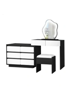 Makeup Mirror Desk LED Stool Set Drawers Dressing Table 8 in Black/White
