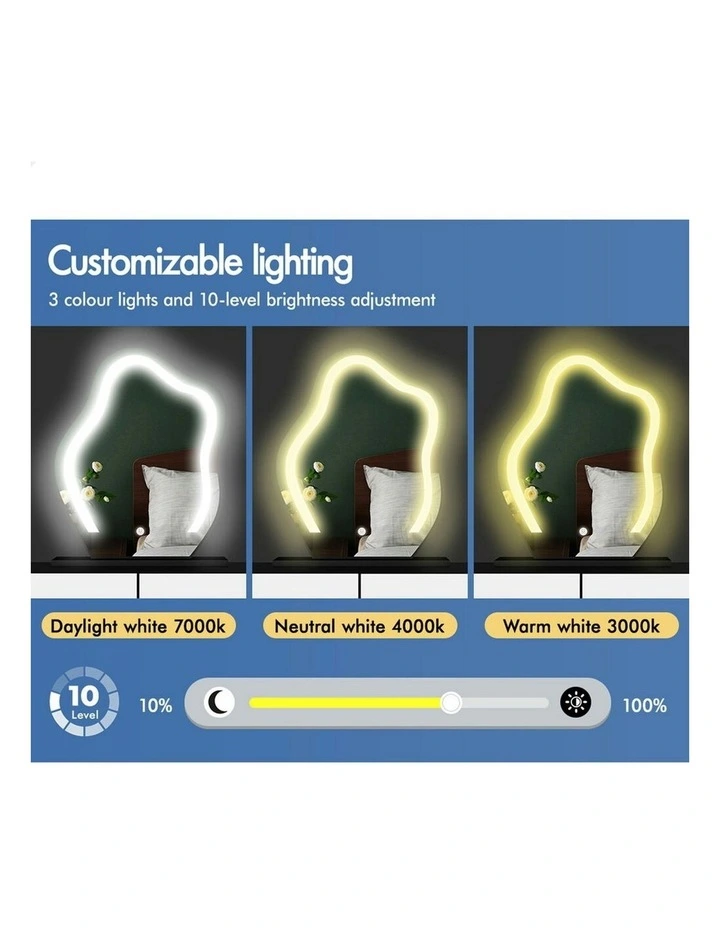 Makeup Mirror Desk LED Stool Set Drawers Dressing Table 8 in Black/White image 3