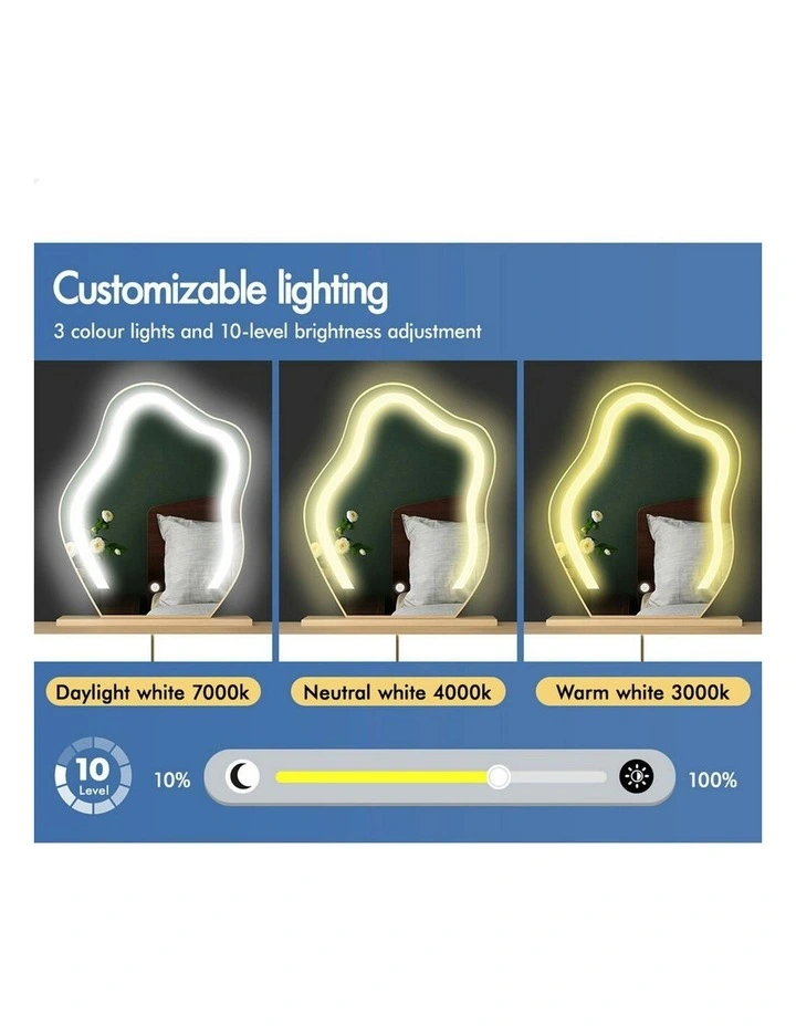 Makeup Mirror Desk LED Stool Set Drawers Dressing Table 8 in Oak image 4