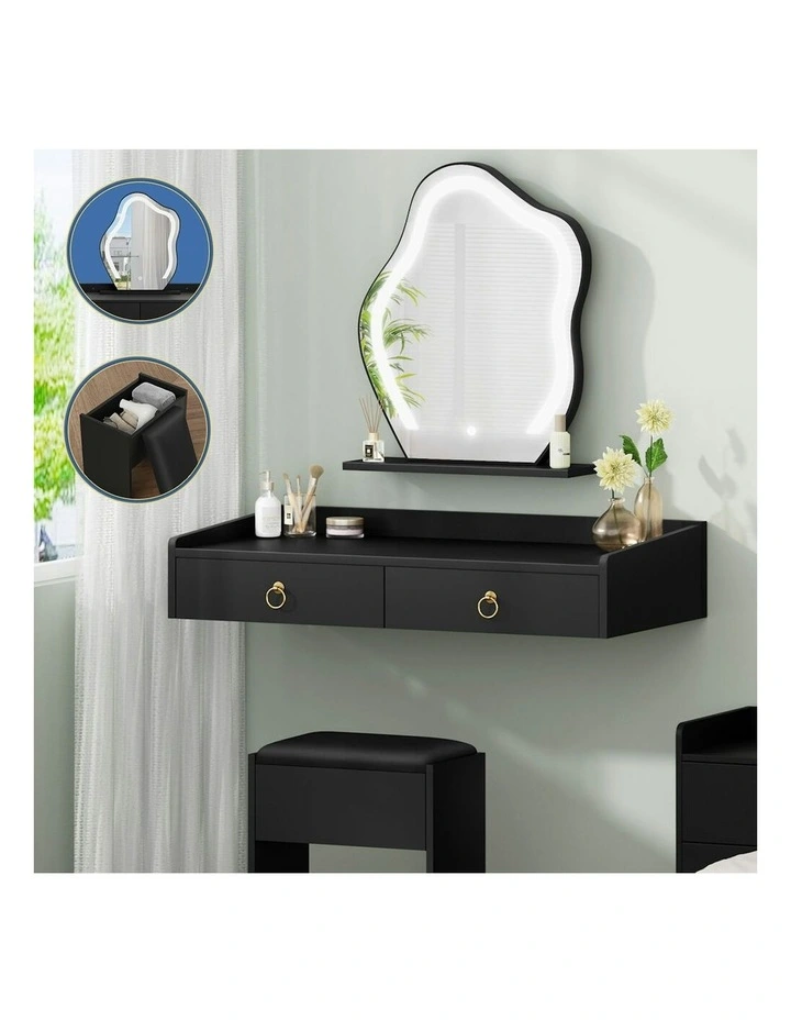 Makeup Mirror LED Vanity Desk tool Set Floating Dressing Table in Black image 2