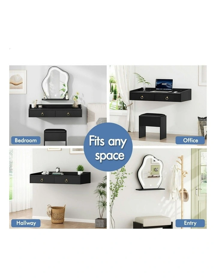 Makeup Mirror LED Vanity Desk tool Set Floating Dressing Table in Black image 3