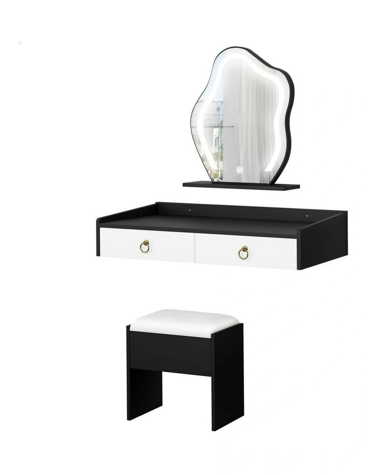 Makeup Mirror Vanity Desk LED Stool Floating Dressing Table in White image 1
