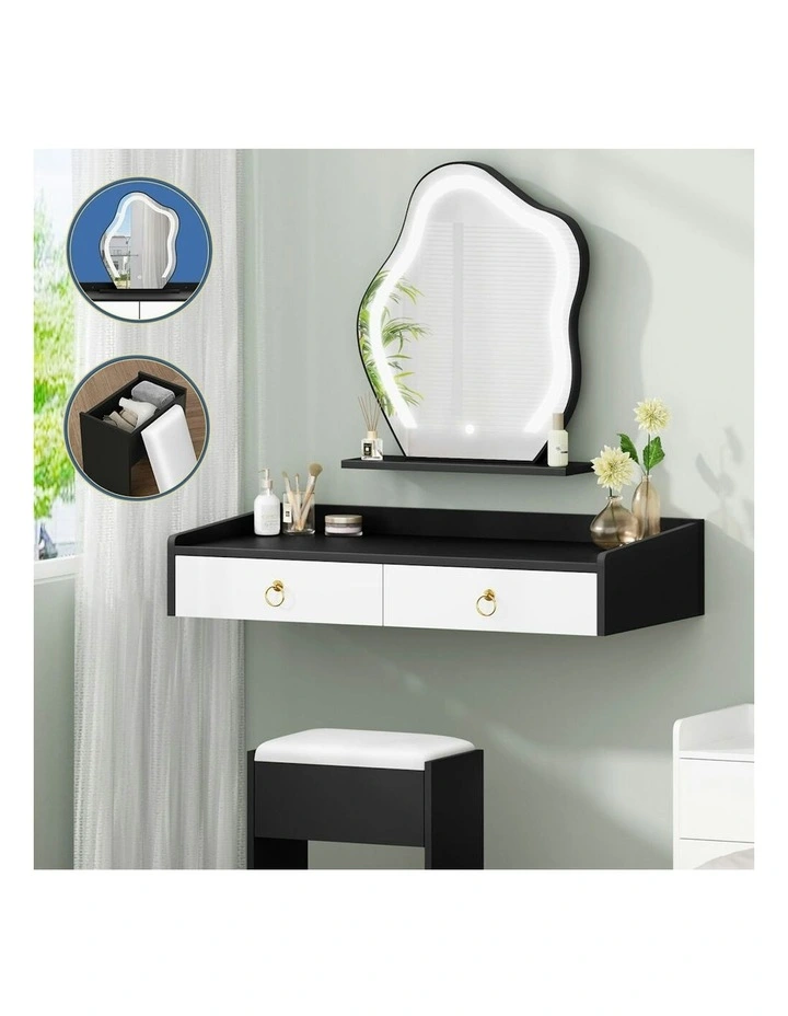 Makeup Mirror Vanity Desk LED Stool Floating Dressing Table in White image 2