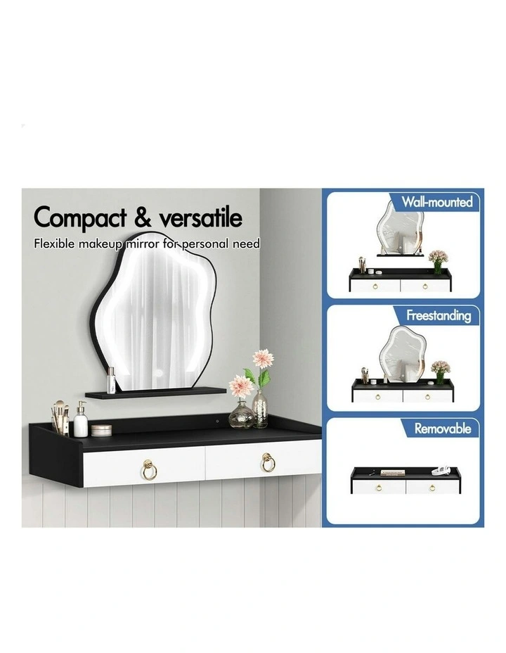 Makeup Mirror Vanity Desk LED Stool Floating Dressing Table in White image 4