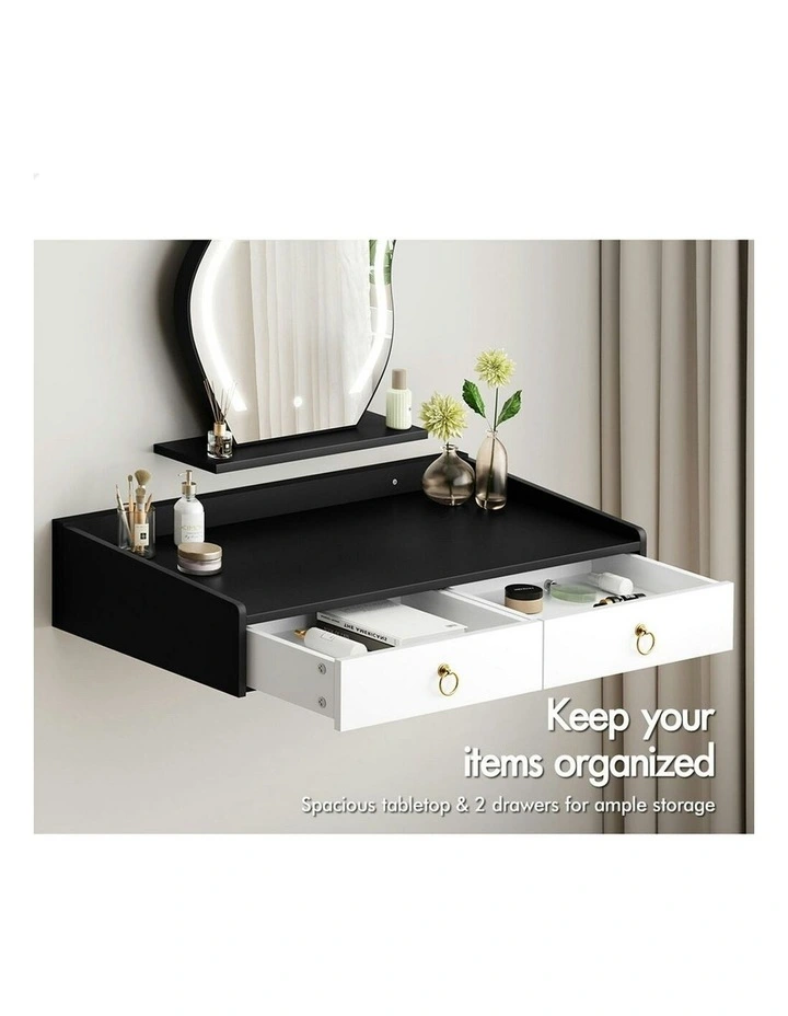 Makeup Mirror Vanity Desk LED Stool Floating Dressing Table in White image 5