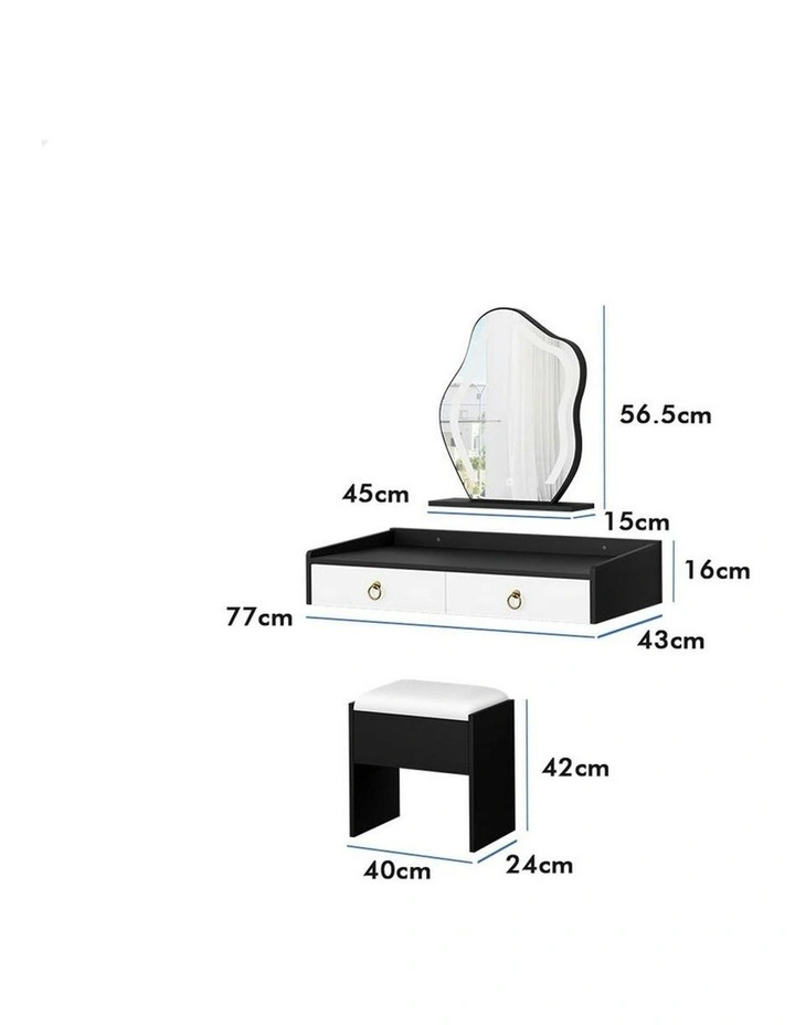 Makeup Mirror Vanity Desk LED Stool Floating Dressing Table in White image 6