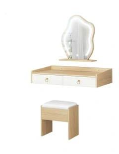 Makeup Mirror LED Vanity Desk  Stool Set Floating Dressing Table in Oak