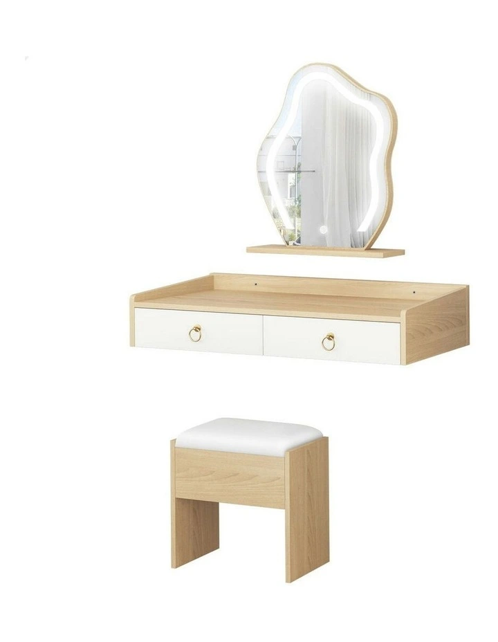 Makeup Mirror LED Vanity Desk  Stool Set Floating Dressing Table in Oak image 1