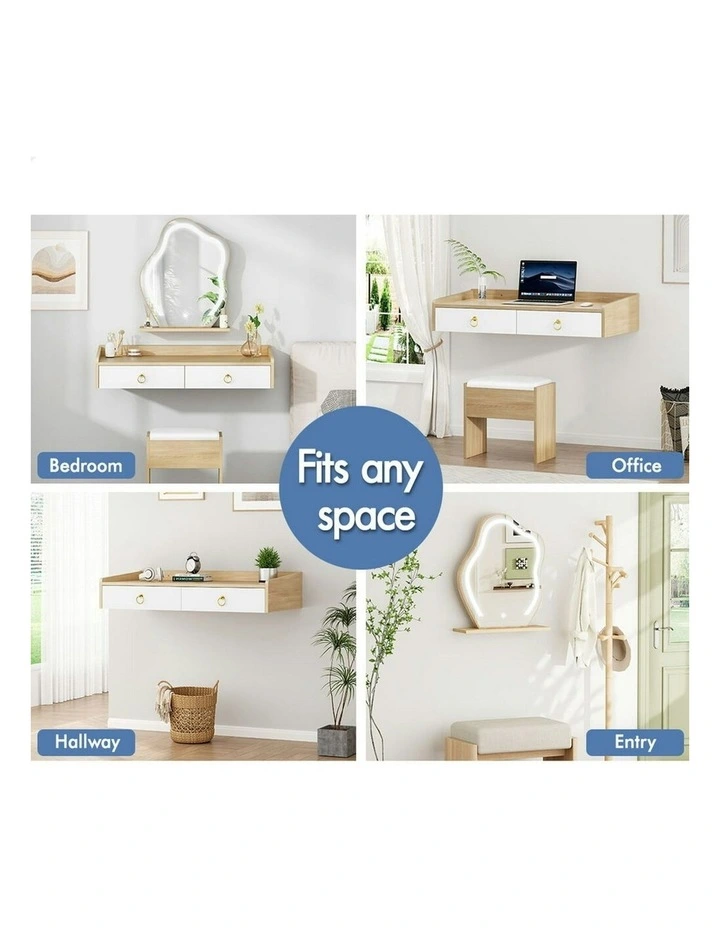 Makeup Mirror LED Vanity Desk  Stool Set Floating Dressing Table in Oak image 3