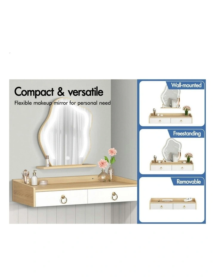 Makeup Mirror LED Vanity Desk  Stool Set Floating Dressing Table in Oak image 4