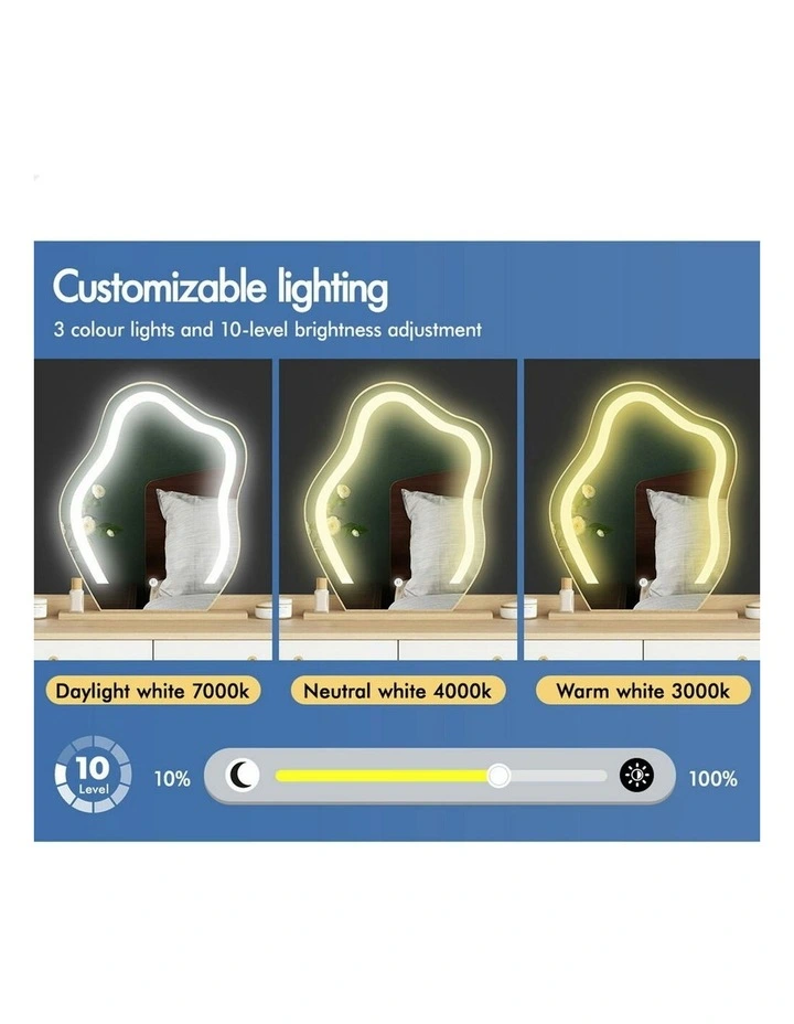 Makeup Mirror LED Vanity Desk  Stool Set Floating Dressing Table in Oak image 5