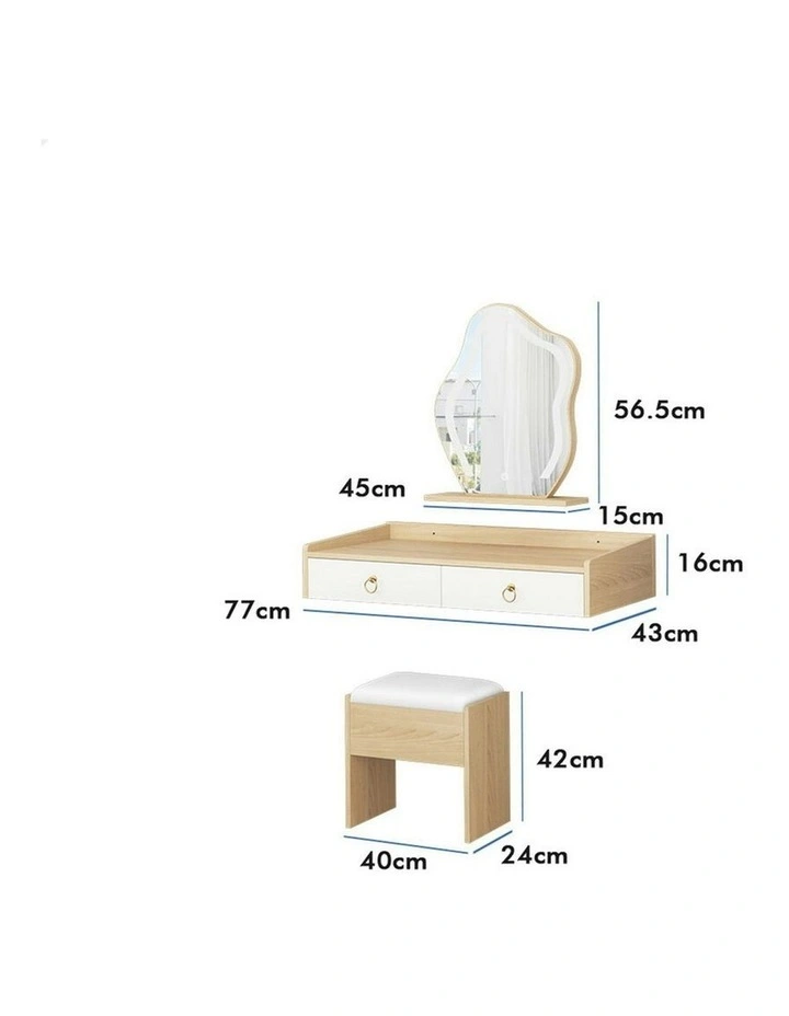 Makeup Mirror LED Vanity Desk  Stool Set Floating Dressing Table in Oak image 6