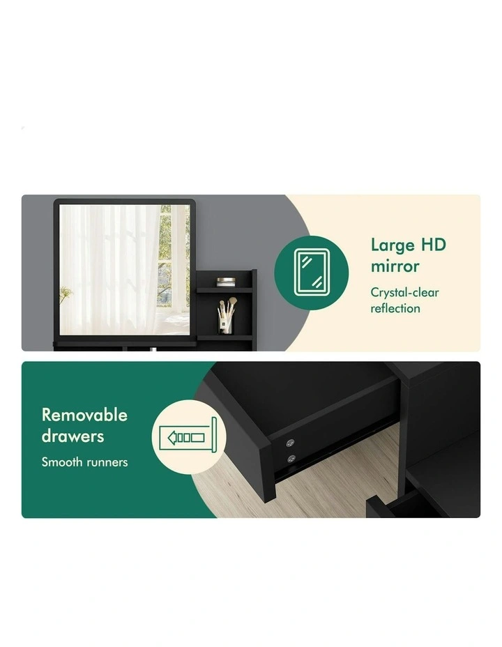 Makeup Mirror Cabinet Vanity Desk Dressing Table Stool Set in Black image 6