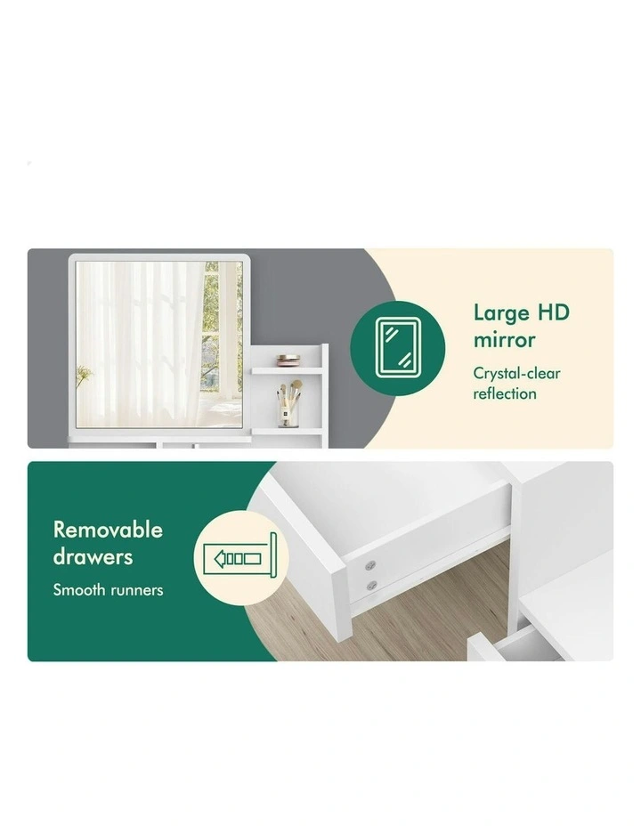 Makeup Mirror Cabinet Vanity Desk Dressing Table Stool Set in White image 5