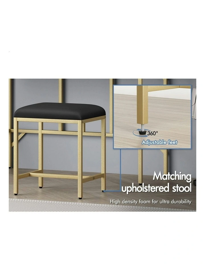 Makeup Mirror LED Vanity Desk Metal Dressing Table Stool Set in Black image 7
